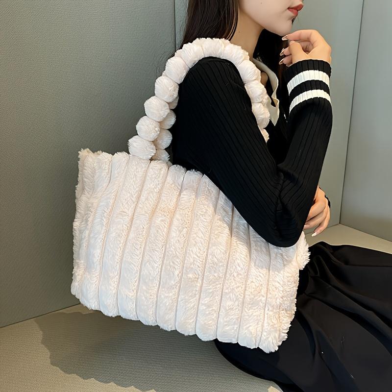 Fashion Korean Solid Color Shoulder Bag Handbag, Large Capacity Simple Commuter Tote Bag, 2024 New Plush Women's Bag