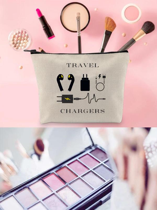 Graphic Print Make-up Bag, Large Capacity Travel Organizer Bag, Portable Travel Storage Bag for Cosmetics, Cables, Phone Accessories