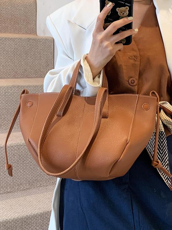 Women's Elegant Solid Color Tote Bag, Fashionable Large Capacity Shoulder Bag for Daily Used, Casual Trendy Versatile High-quality Daily Commuting Bag