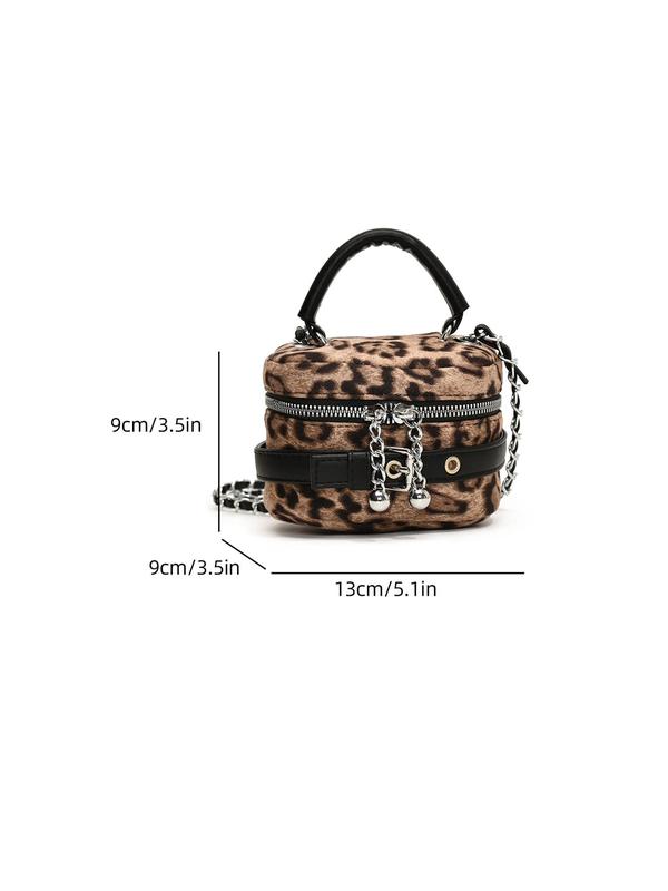 Women's Elegant Fashion Leopard Print Chain Strap Box Shaped Crossbody Bag, Casual Versatile Handbag for Daily Used, Trendy All-match Commuter Bag