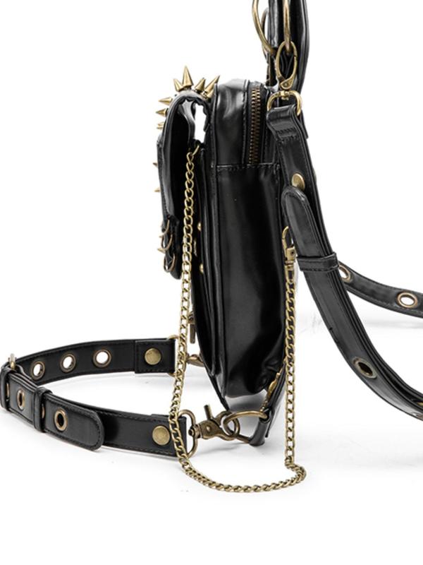 Gothic Multifunctional Fanny Pack, with Adjustable Belt, Women's Punk Studded & Chain Decor Belt Bag, Vintage Trendy Waist Bag, Fashionable Chest Bag for Daily Use