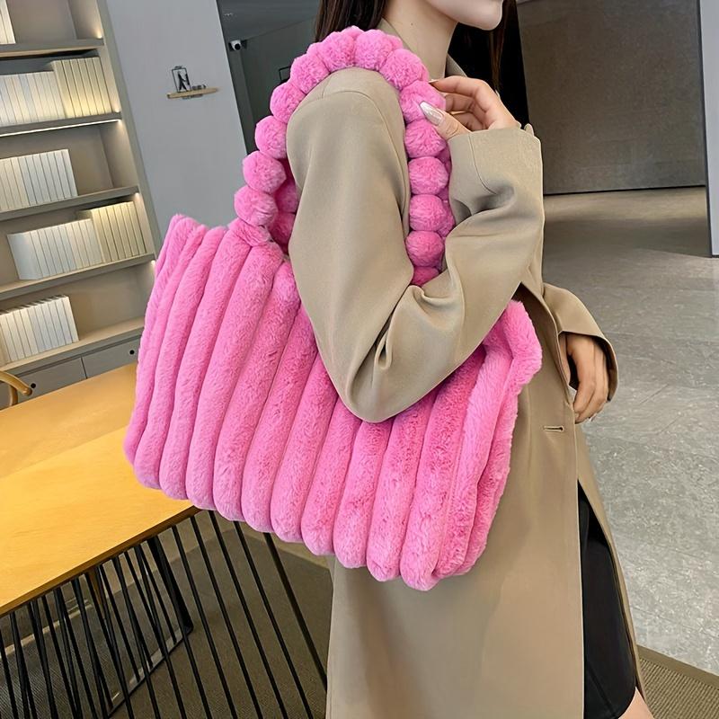 Fashion Korean Solid Color Shoulder Bag Handbag, Large Capacity Simple Commuter Tote Bag, 2024 New Plush Women's Bag