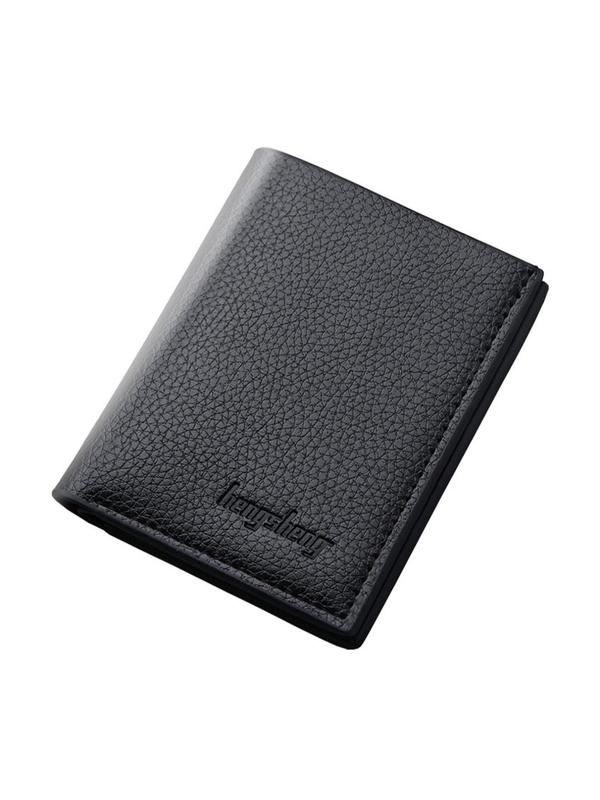 Men's Textured PU Leather Bifold Wallet, Letter Embossed Decorative Short Wallet, Autumn And Winter Business Fashion Plain Wallet