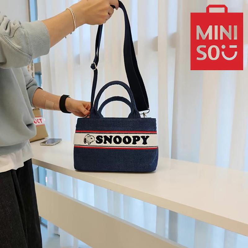 MINISO Women's Fashion Versatile Handbag Snoopy Canvas Bag Large Capacity Tote Casual Bag Shoulder Bag