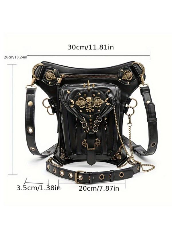 Gothic Multifunctional Fanny Pack, with Adjustable Belt, Women's Punk Studded & Chain Decor Belt Bag, Vintage Trendy Waist Bag, Fashionable Chest Bag for Daily Use