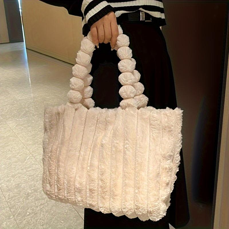 Fashion Korean Solid Color Shoulder Bag Handbag, Large Capacity Simple Commuter Tote Bag, 2024 New Plush Women's Bag