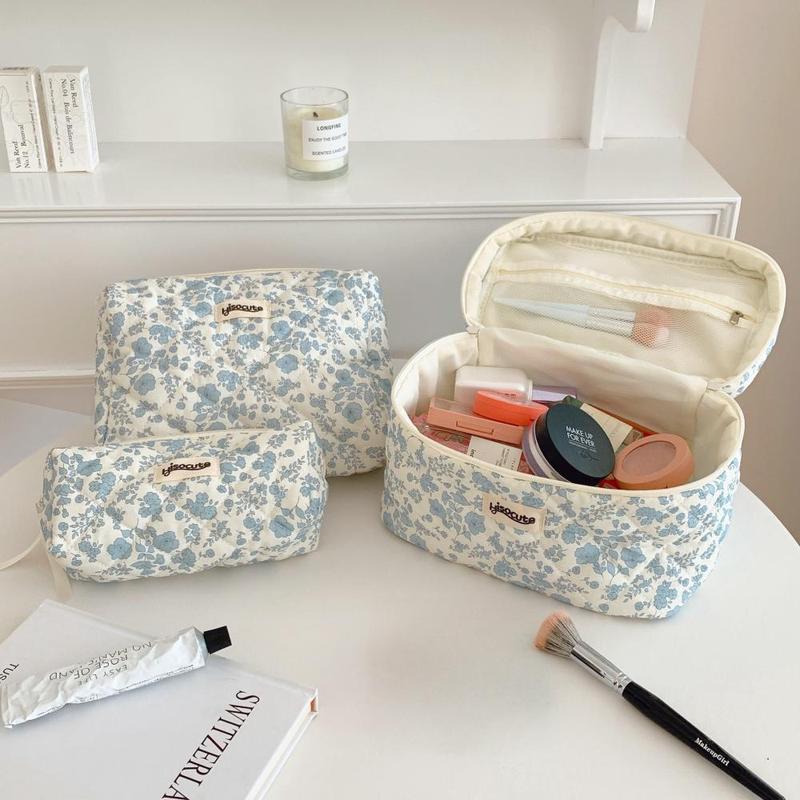 Floral Pattern Cosmetic Bag, 1 Count Dustproof Makeup Brush Storage Bag with Handle, Portable Zipper Makeup Organizer Pouch for Bedroom Bathroom Home Outdoor Travel