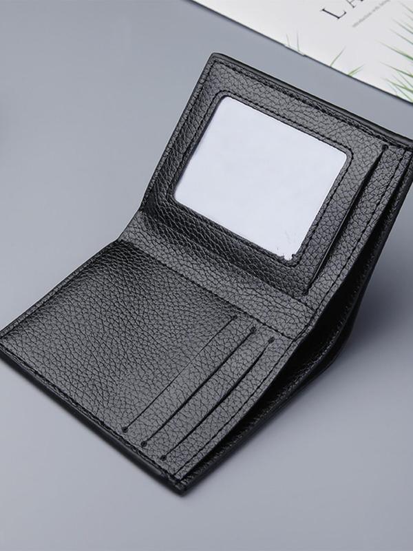 Men's Textured PU Leather Bifold Wallet, Letter Embossed Decorative Short Wallet, Autumn And Winter Business Fashion Plain Wallet