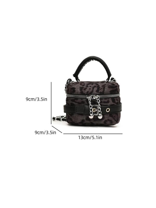 Women's Elegant Fashion Leopard Print Chain Strap Box Shaped Crossbody Bag, Casual Versatile Handbag for Daily Used, Trendy All-match Commuter Bag