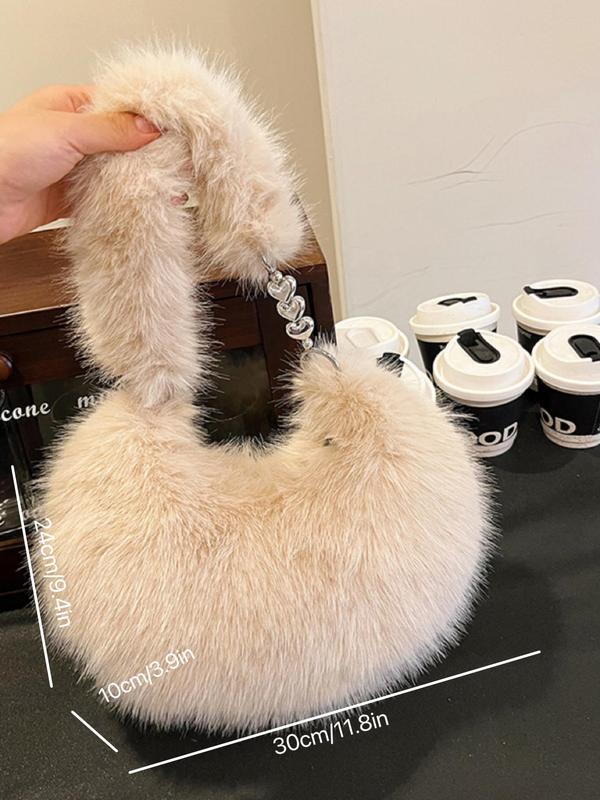 Women's Solid Fluffy Plush Heart Design Crossbody Bag, Fashionable Large Capacity Shoulder Bag for Daily Used, Casual Trendy Versatile High-quality Daily Commuting Bag