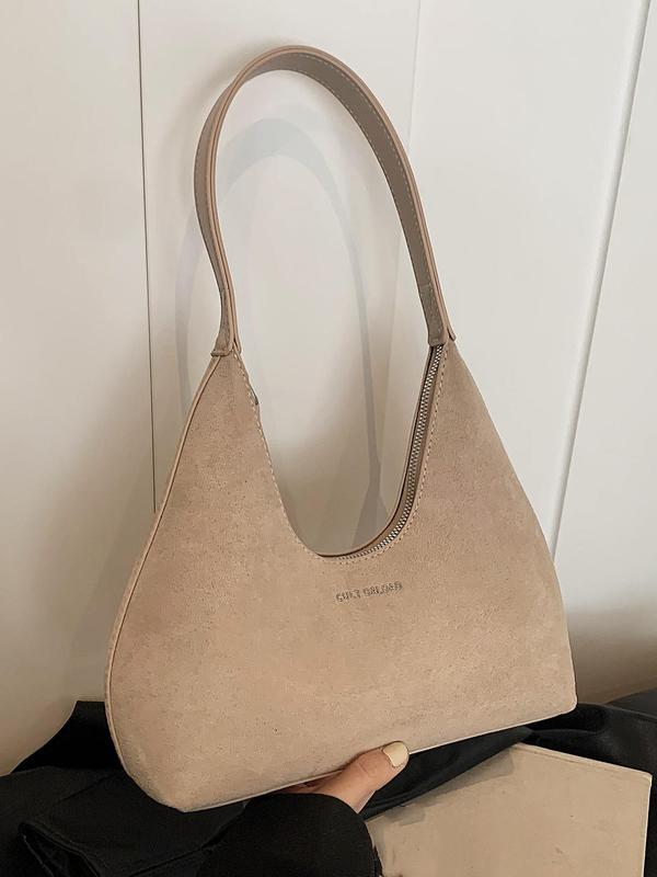 Women's Elegant Solid Color Suede Hobo Bag, Fashionable Retro Simple Portable Shoulder Bag, Versatile and Popular Style Bag for Party, Daily Outings