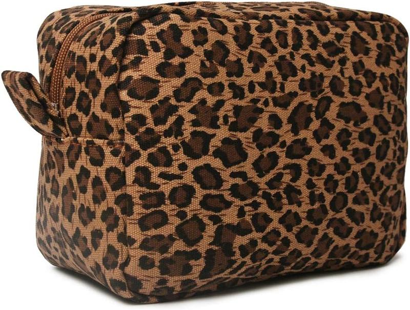 Leopard  Bags Big  Print Makeup Bag Lightweight Canvas Travel Toiletry Purses Accessories Organizer Pouch Gifts for Women