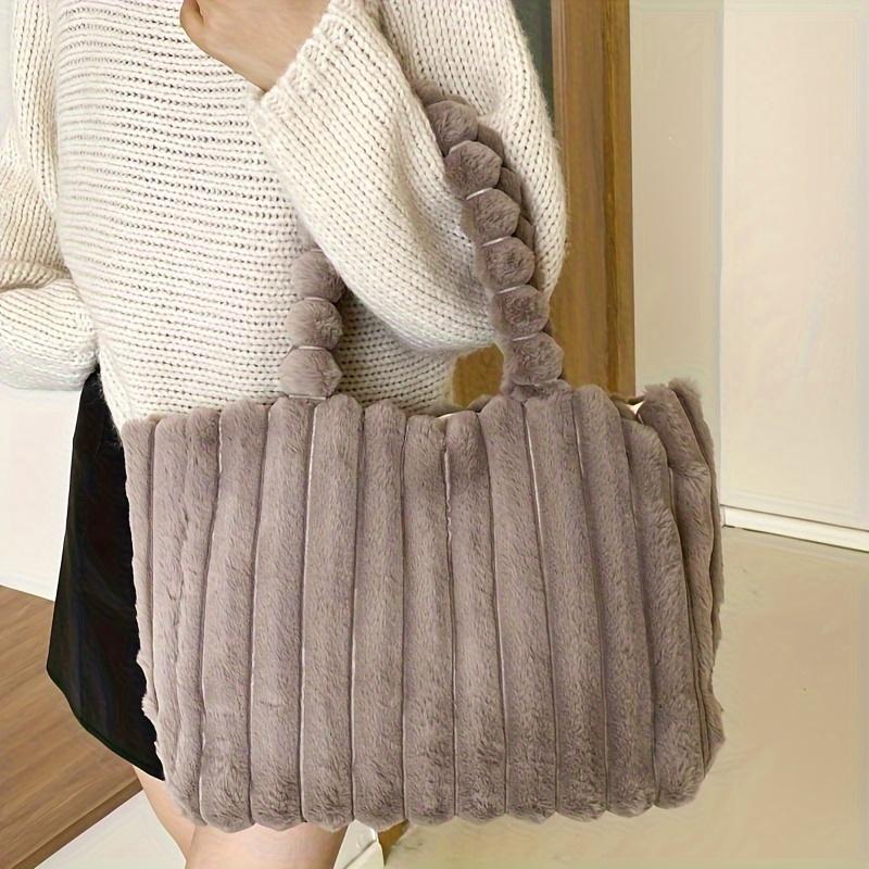 Fashion Korean Solid Color Shoulder Bag Handbag, Large Capacity Simple Commuter Tote Bag, 2024 New Plush Women's Bag