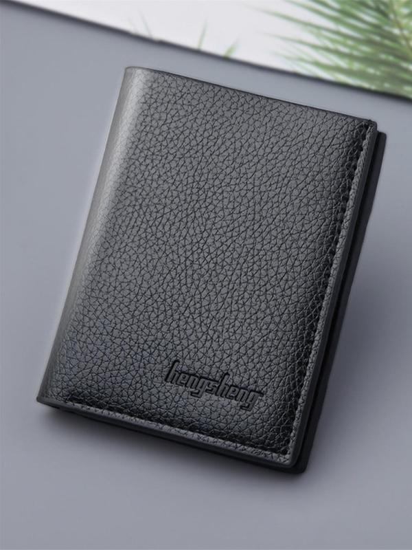 Men's Textured PU Leather Bifold Wallet, Letter Embossed Decorative Short Wallet, Autumn And Winter Business Fashion Plain Wallet