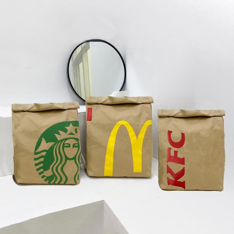 Funny McDonald's KFC and Starbucks Backpack Creative Canvas Backpacks Shoulder Bag Set Casual Knapsack For Men Women