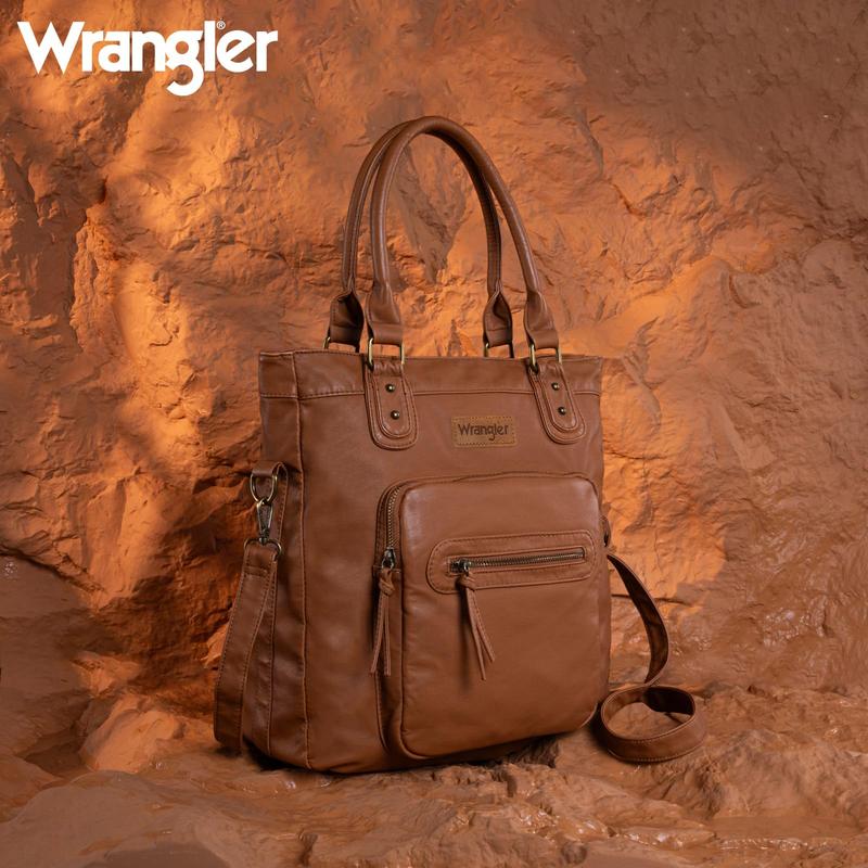 Wrangler Tote Bag for Women Soft Leather Multi Pocket Shoulder Bags Vintage Women's Purses and Satchel Handbags Gift Black WG165-1110BK