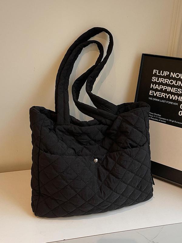 Women's Quilted Tote Bag, Fashionable Large Capacity Shoulder Bag for Daily Used, Casual Trendy Versatile High-quality Daily Commuting Bag, Girl Fashionable Shopping Bag