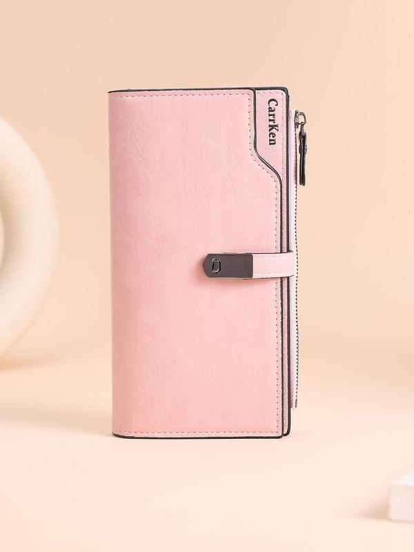 Women's Solid Color Zipper Long Wallet, Fashionable Multi-functional Trifold Card Holder, Casual Versatile Coin Purse for Daily Used