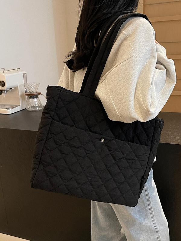 Women's Quilted Tote Bag, Fashionable Large Capacity Shoulder Bag for Daily Used, Casual Trendy Versatile High-quality Daily Commuting Bag, Girl Fashionable Shopping Bag