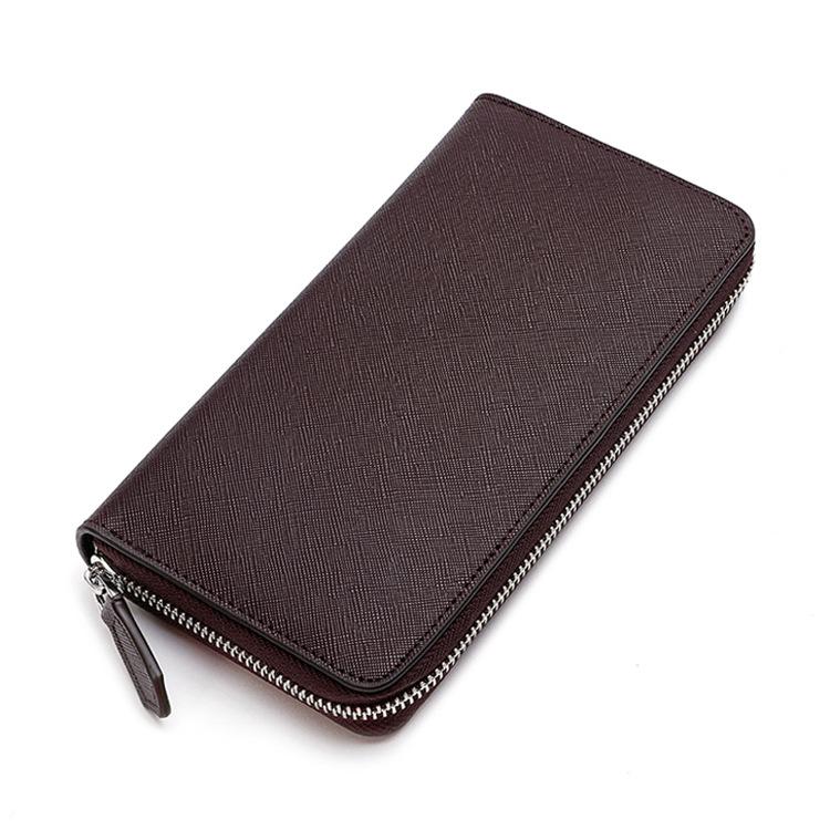 Cross pattern zipper hand-held men's wallet Large capacity long wallet for men and women