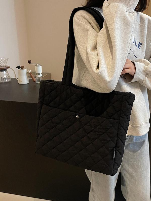 Women's Quilted Tote Bag, Fashionable Large Capacity Shoulder Bag for Daily Used, Casual Trendy Versatile High-quality Daily Commuting Bag, Girl Fashionable Shopping Bag