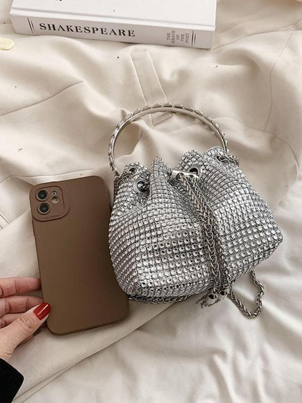 Rhinestone Decorated Crossbody Bag, with Chain Tassel Design, Adjustable Chain Strap Crossbody Bag, Women's Fashionable Handbag, Casual Versatile Daily Commuting Bag