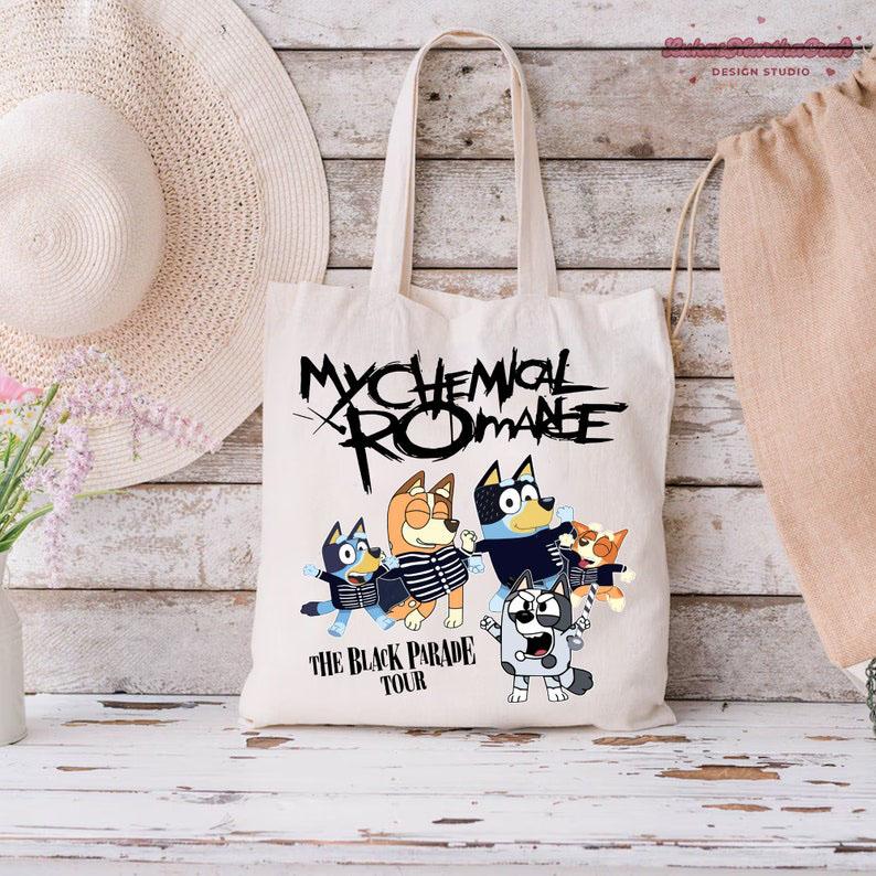 Bluey Muffin My Chemical Romance Canvas Tote Bag, Muffin My Chemical Romance Tote Bag, Bluey Cartoon Shopping Bag, Bluey Birthday Gift