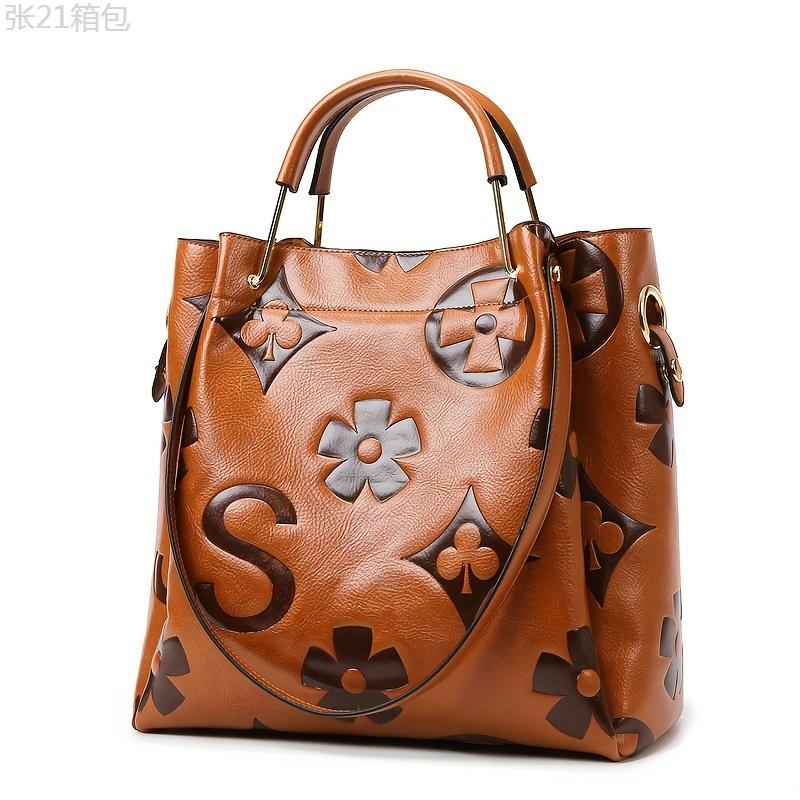 Classic Elegant Flower Embossed Satchel Handbag, Fashionable All-Match Bag For Work