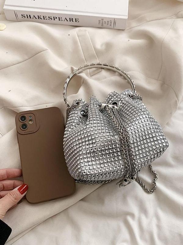 Rhinestone Decorated Crossbody Bag, with Chain Tassel Design, Adjustable Chain Strap Crossbody Bag, Women's Fashionable Handbag, Casual Versatile Daily Commuting Bag