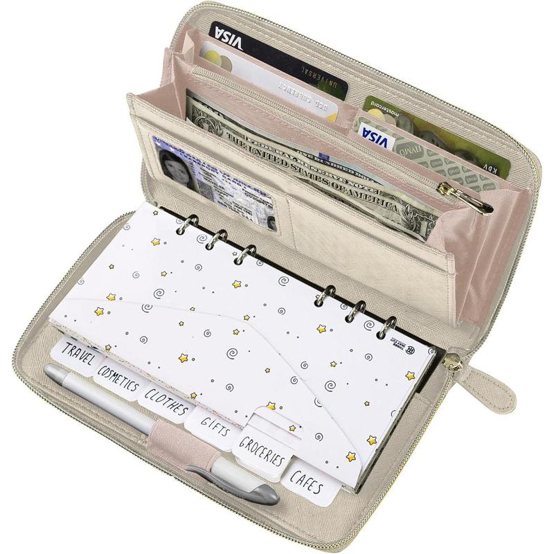 Cash Envelope Wallet Beige All in One Budget System RFID Blocking with 12x Tabbed Cash Envelopes 12x Monthly Budget Cards 1x Yearly Budget Planner Sheet Complete Money Organizer Set for Cash