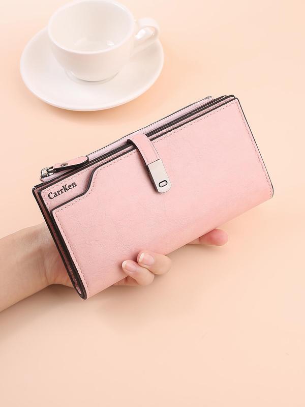 Women's Solid Color Zipper Long Wallet, Fashionable Multi-functional Trifold Card Holder, Casual Versatile Coin Purse for Daily Used