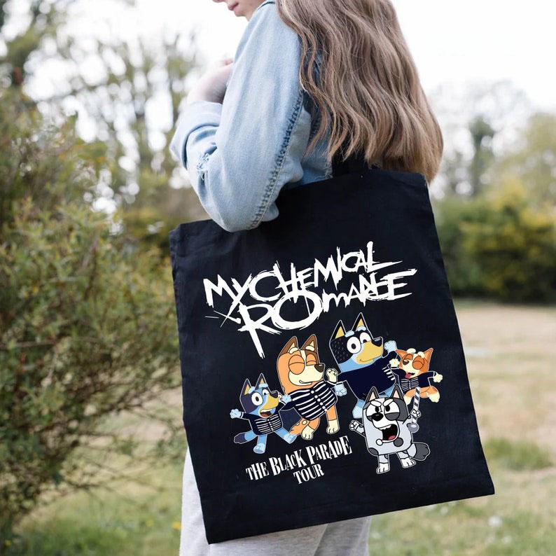 Bluey Muffin My Chemical Romance Canvas Tote Bag, Muffin My Chemical Romance Tote Bag, Bluey Cartoon Shopping Bag, Bluey Birthday Gift