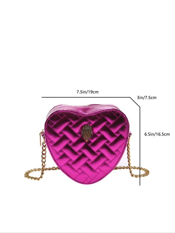 Fashion Quilted Decor Heart Shaped Bag, Casual Pu Leather Crossbody Bag with Chain Strap, Trendy All-match Commuter Bag for Daily Used