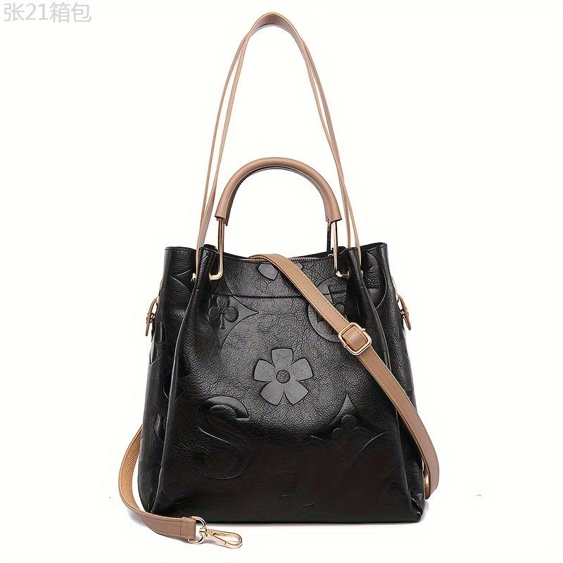 Classic Elegant Flower Embossed Satchel Handbag, Fashionable All-Match Bag For Work