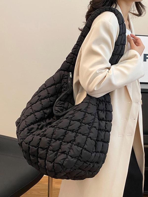 Women's Solid Color Quilted Design Puffer Crossbody Bag, Large Capacity Shoulder Bag for Daily Used, Casual Trendy Versatile High-quality Daily Commuting Bag