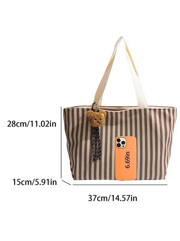 Women's Cute Striped Pattern Tote Bag, Large Capacity Shoulder Bag for Daily Used, Casual Trendy Versatile High-quality Daily Commuting Bag, Girl Fashionable Shopping Bag