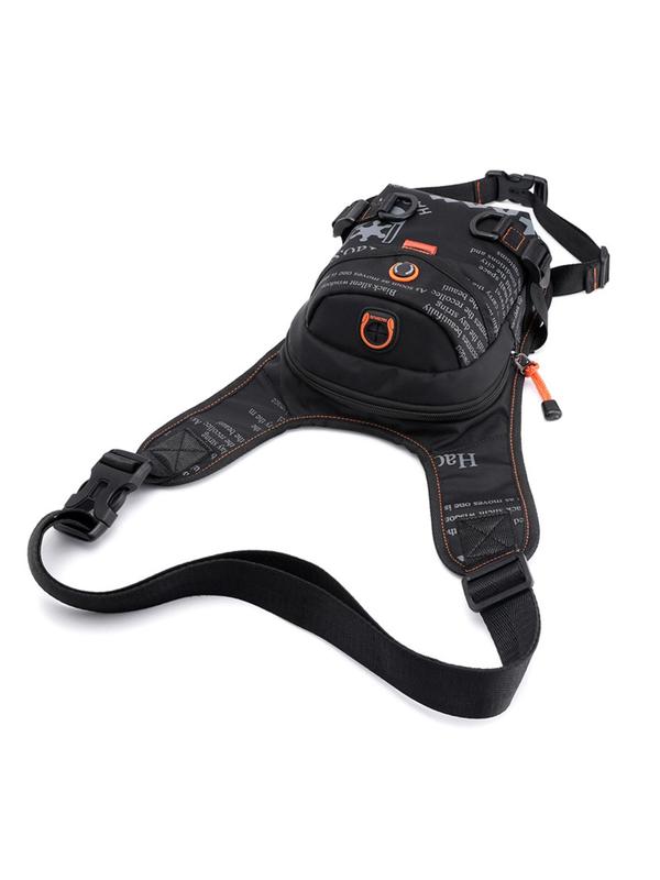 Men's Letter Random Letter Print Zipper Bum Bag, Outdoor Sports Multi-functional Chest Bag, Portable Leg Bag For Sporting