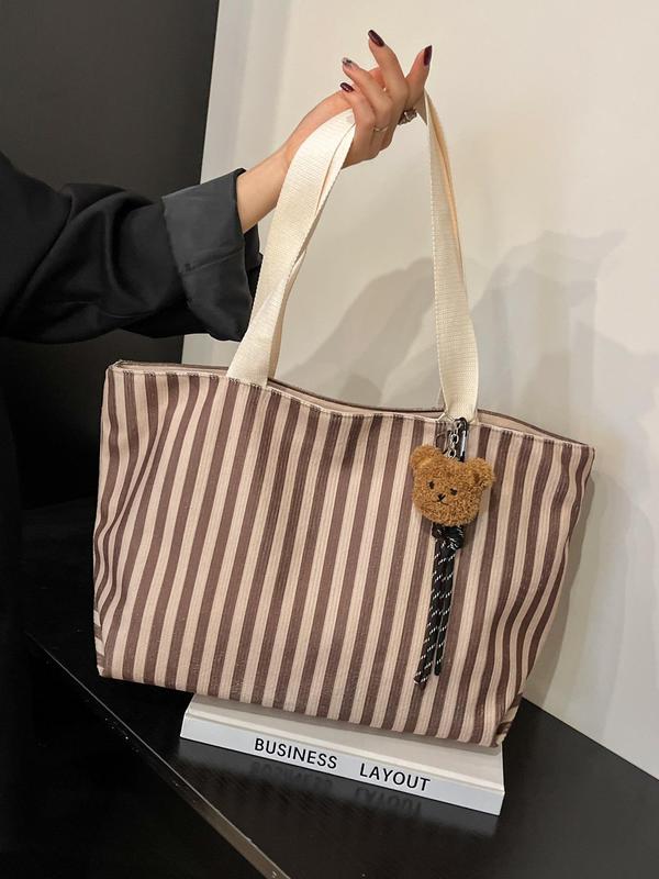 Women's Cute Striped Pattern Tote Bag, Large Capacity Shoulder Bag for Daily Used, Casual Trendy Versatile High-quality Daily Commuting Bag, Girl Fashionable Shopping Bag