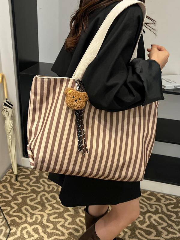 Women's Cute Striped Pattern Tote Bag, Large Capacity Shoulder Bag for Daily Used, Casual Trendy Versatile High-quality Daily Commuting Bag, Girl Fashionable Shopping Bag