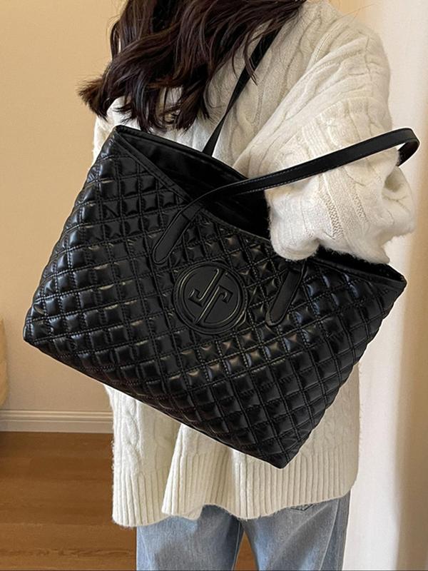 Women's Elegant Quilted Tote Bag, Trendy Retro Large Capacity Shoulder Bag, Chic All-match Tote Bag for Daily & Work Use