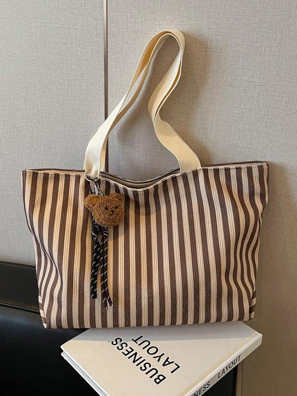 Women's Cute Striped Pattern Tote Bag, Large Capacity Shoulder Bag for Daily Used, Casual Trendy Versatile High-quality Daily Commuting Bag, Girl Fashionable Shopping Bag