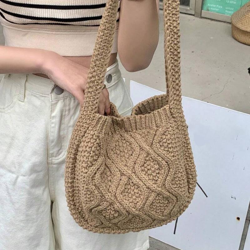 Women's Shoulder Bag Twist Crochet Large Capacity Tote Bag Vintage Knitted Crossbody Bag for Daily Use