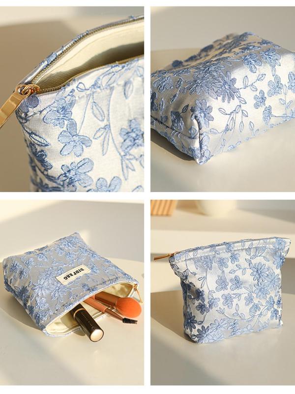 Floral Pattern Makeup Bag, Portable Cosmetic Storage Bag, Zipper Makeup Organizer Pouch, Versatile Storage Bag for Travel, Gym, Office, Home