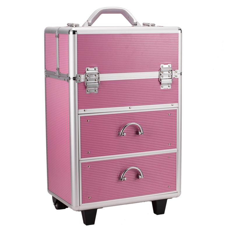 Gifts for Mom, 4 Tier Lockable Cosmetic Makeup Train Case with Extendable Trays, Mother's Day Gifts for Mom, Pink