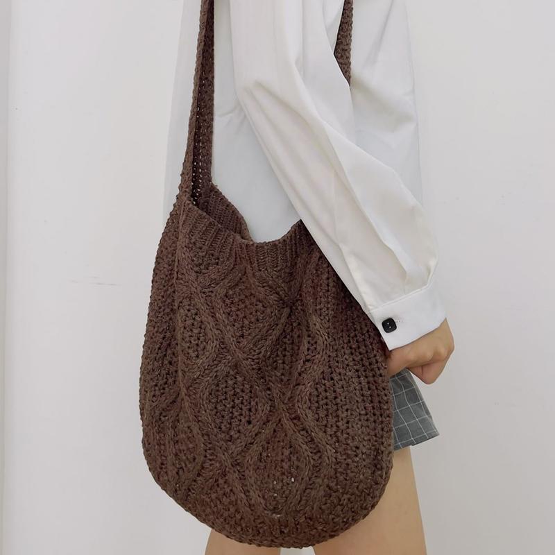 Women's Shoulder Bag Twist Crochet Large Capacity Tote Bag Vintage Knitted Crossbody Bag for Daily Use