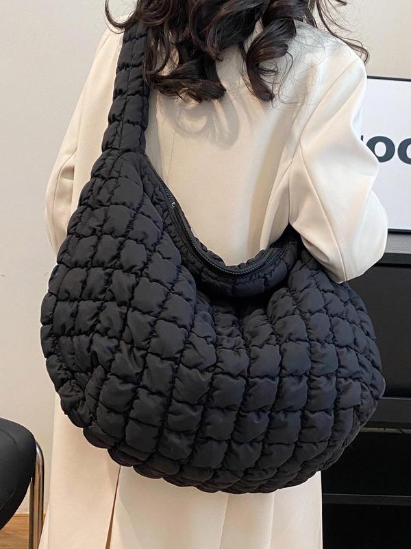 Women's Solid Color Quilted Design Puffer Crossbody Bag, Large Capacity Shoulder Bag for Daily Used, Casual Trendy Versatile High-quality Daily Commuting Bag