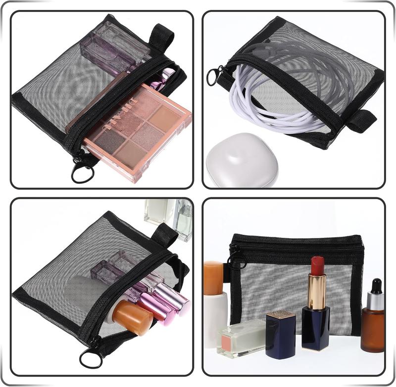 6 count Mini Mesh Pouch Small Keychain Pouch Mesh Zipper Bags Nylon Mesh  Purse Portable Travel  Pouch Black Mesh Bags with Zipper Makeup  Accessories Organizer for Lipstick