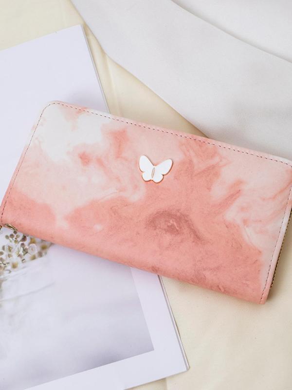 Women's Cute Ink  Tie Dye Pattern Butterfly Decor Long Wallet, Fashionable Pu Leather Zipper Wallet for Daily Used, Casual Trendy Versatile High-quality Daily Wallet