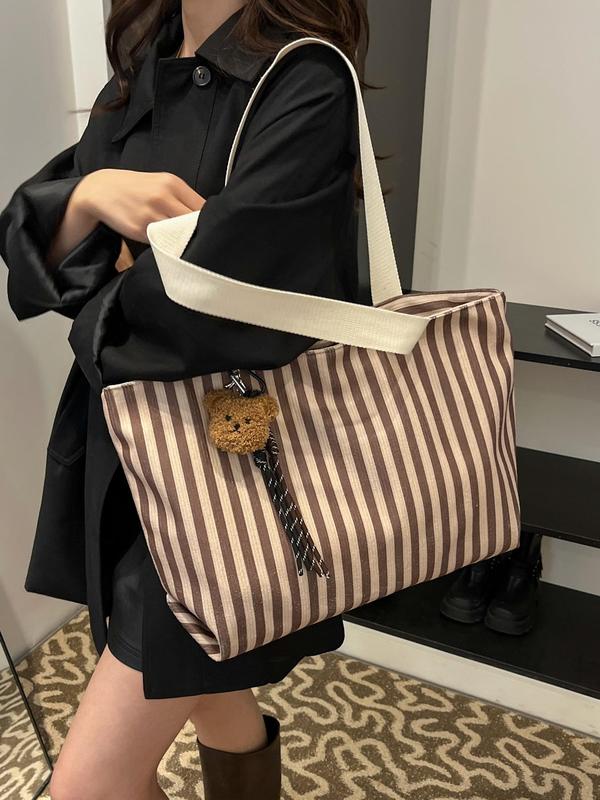 Women's Cute Striped Pattern Tote Bag, Large Capacity Shoulder Bag for Daily Used, Casual Trendy Versatile High-quality Daily Commuting Bag, Girl Fashionable Shopping Bag