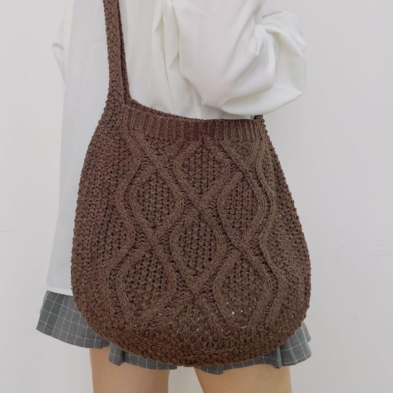 Women's Shoulder Bag Twist Crochet Large Capacity Tote Bag Vintage Knitted Crossbody Bag for Daily Use